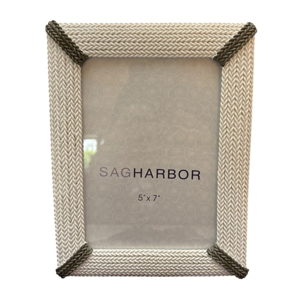 NWOT | Photo Frame White & Light Brown Knit Design by SAG HARBOR | 5x7 Picture
